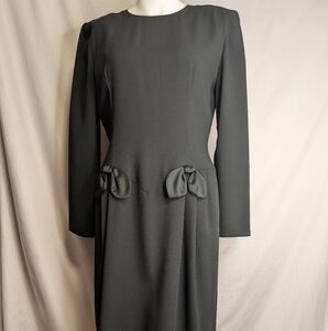 Vintage Drop Waist Cocktail Dress Bow Accents Long Sleeves Patty O'Neil
